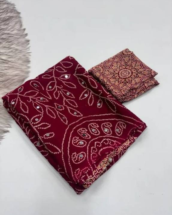 embellished floral print saree